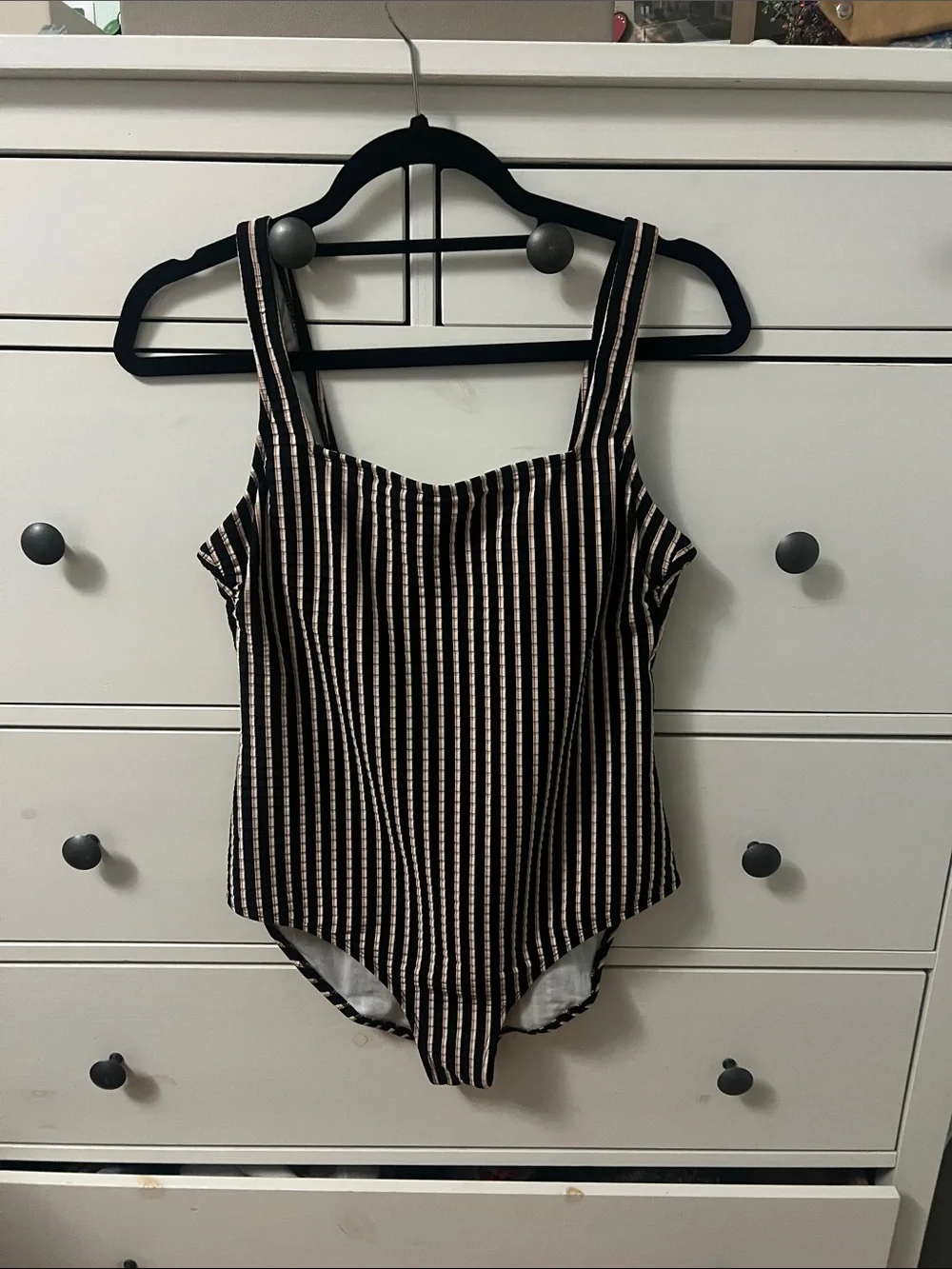 Striped Black and Cream Women's One-Piece Swimsuit